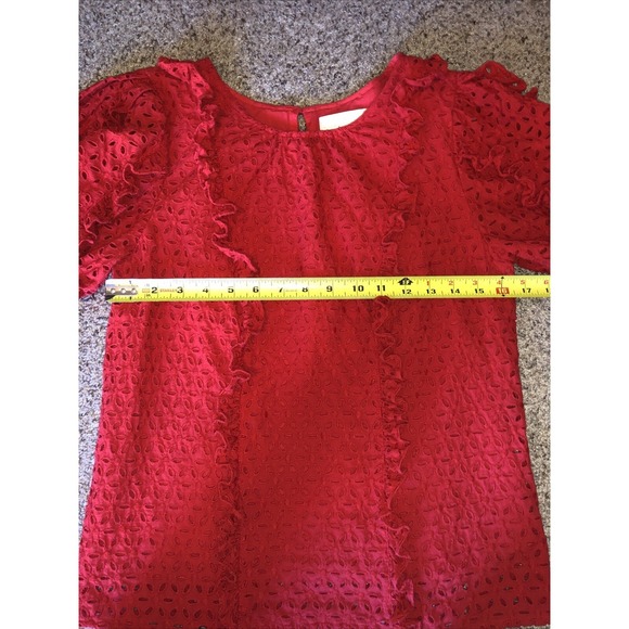 Rachel Parcell Red Eyelet Ruffle Blouse Short SleevedTop Size Small - Picture 9 of 11